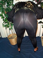 Black mature undress pantyhose and shows her round boobs