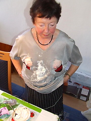 Naughty mature slut gets dirty with whipped cream