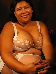 Chesty latin mom Karen in white lingerie