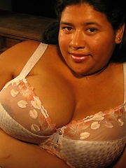 Chesty latin mom Karen in white lingerie