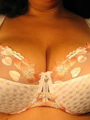 Chesty latin mom Karen in white lingerie